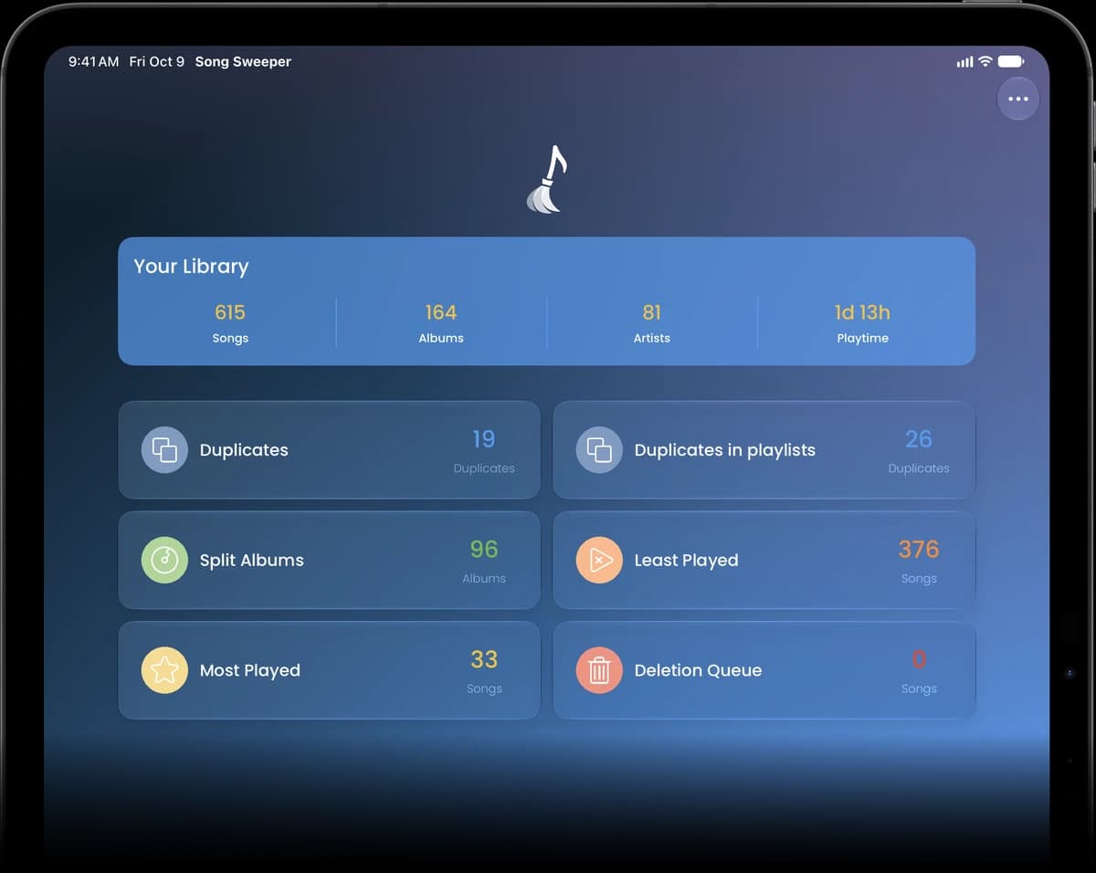Song Sweeper home screen on iPad