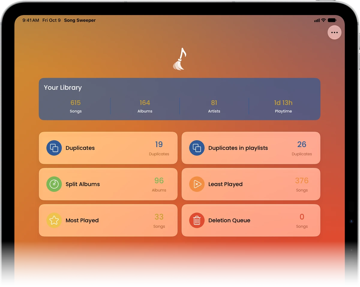Song Sweeper home screen on iPad