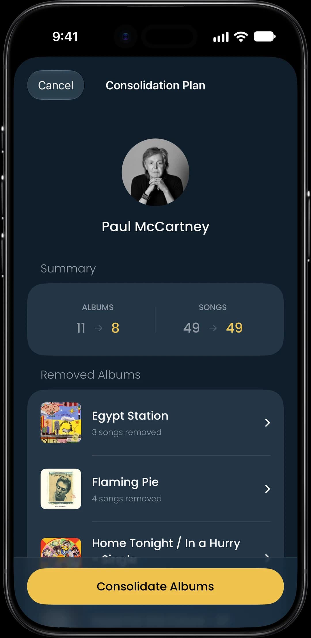 Split Albums feature screenshot